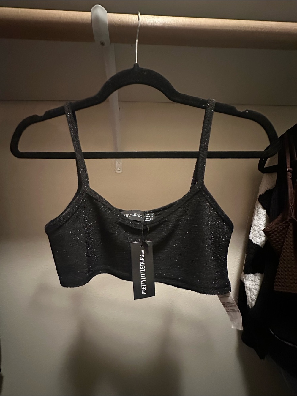 PrettyLittleThing Black Sparkle Crop Top